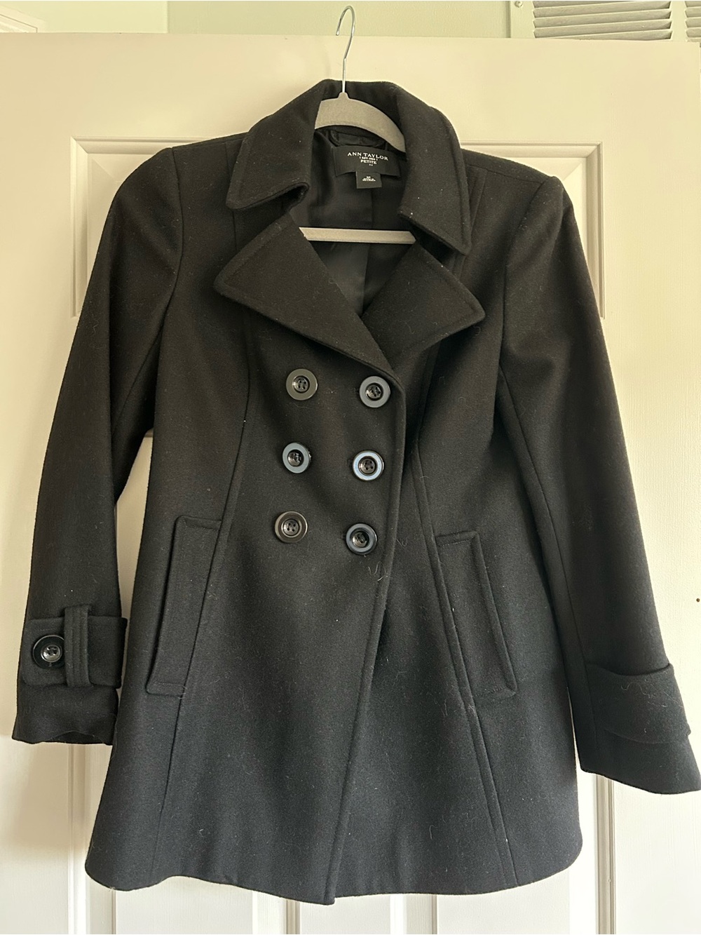 Ann Taylor Black Double-Breasted Pea Coat